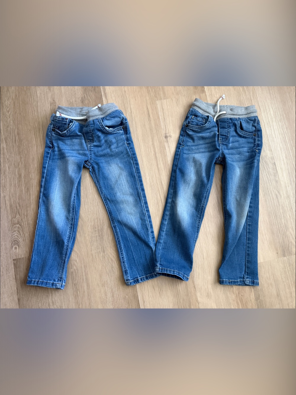 Toddler boys pull on Blue Jeans